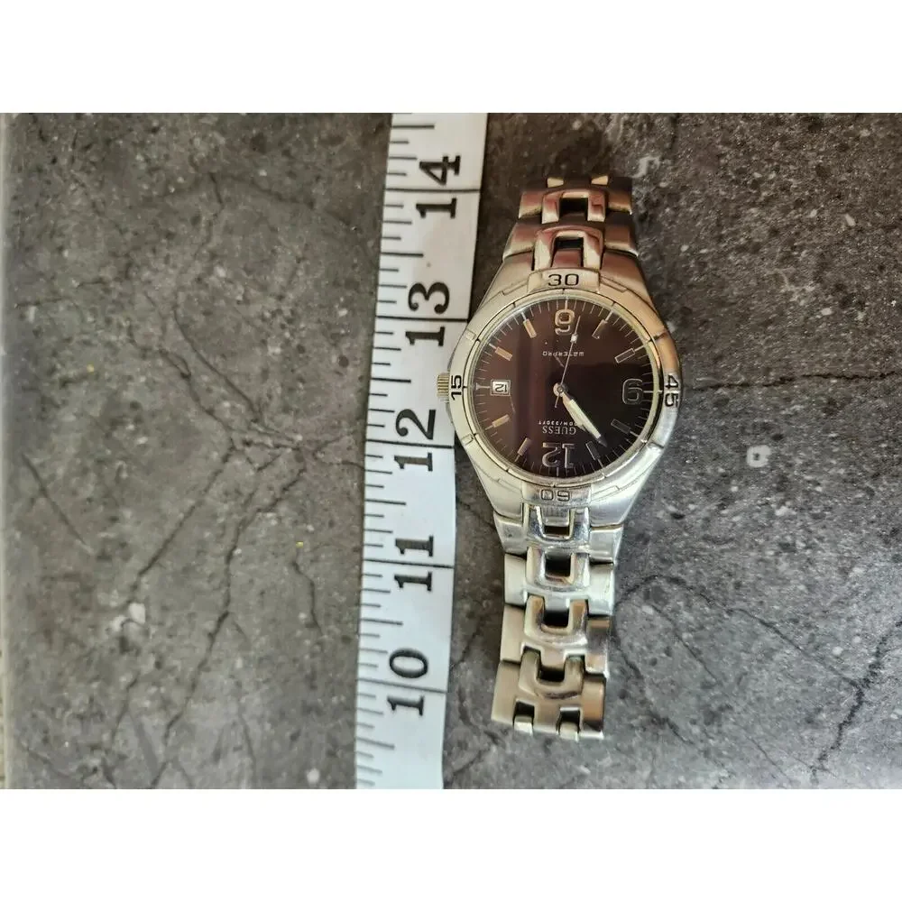 Guess Water Pro Watch Men Silver Tone Black Dial‎ Date